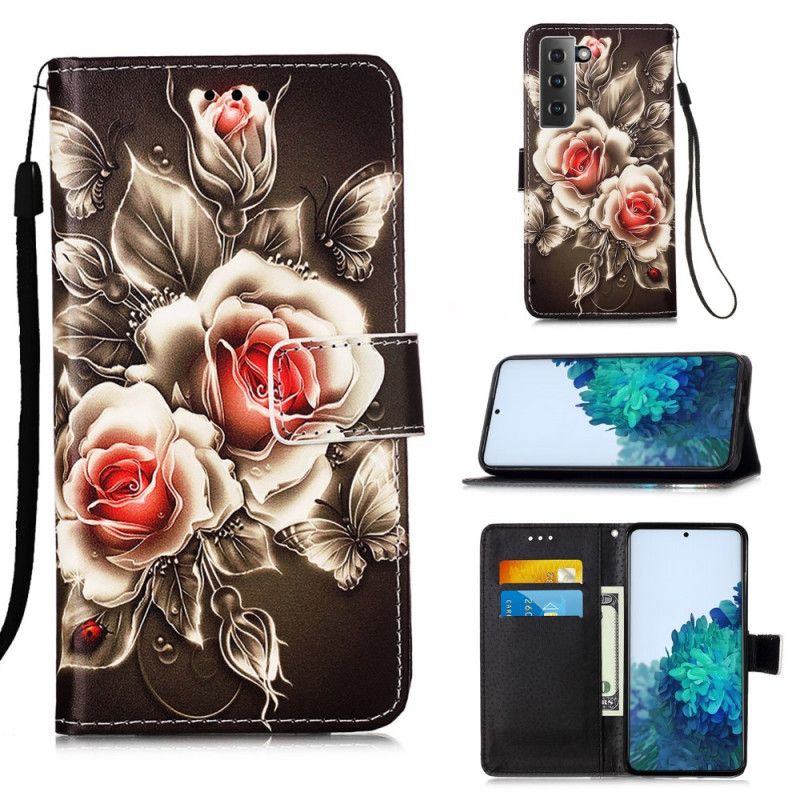 Housse Samsung Galaxy S21 Plus 5g Roses Dorées