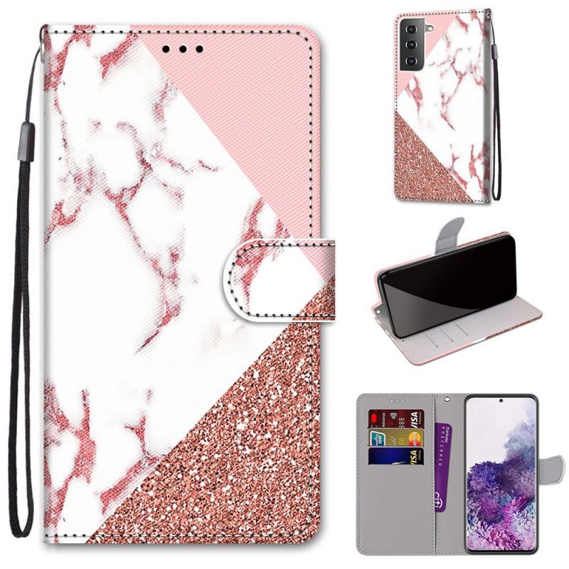 Housse Samsung Galaxy S21 Plus 5g Triangle En Marbre Et Paillettes