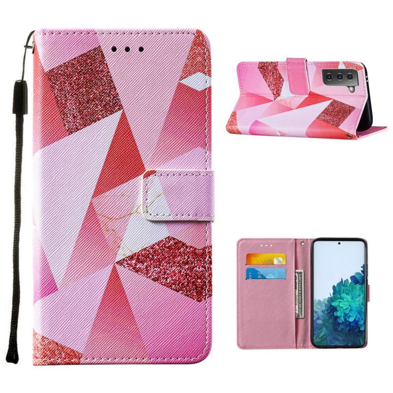 Housse Samsung Galaxy S21 Plus 5g Triangles Magenta Et Paillettes