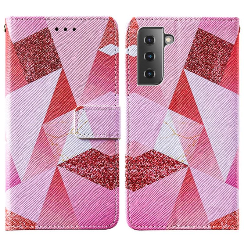 Housse Samsung Galaxy S21 Plus 5g Triangles Magenta Et Paillettes