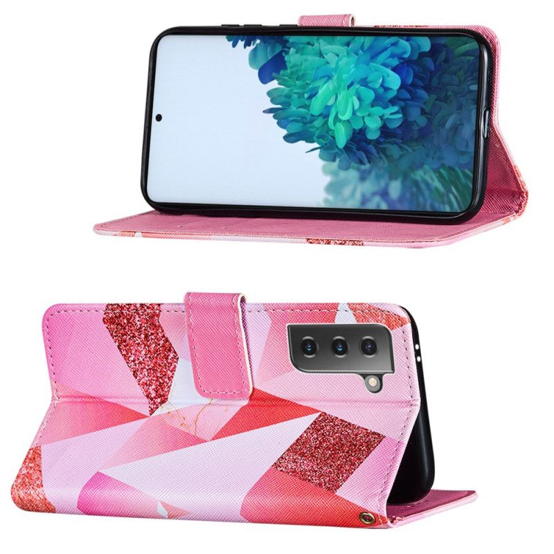 Housse Samsung Galaxy S21 Plus 5g Triangles Magenta Et Paillettes