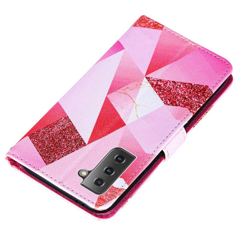 Housse Samsung Galaxy S21 Plus 5g Triangles Magenta Et Paillettes