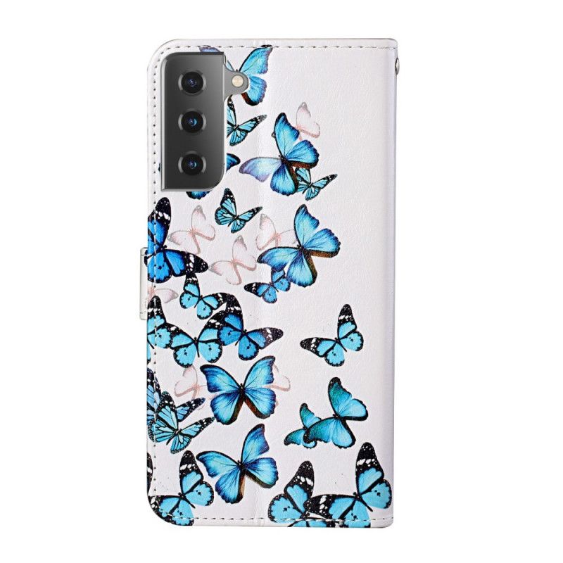 Étui Housse Samsung Galaxy S21 Plus 5g Vol De Papillons À Lanière
