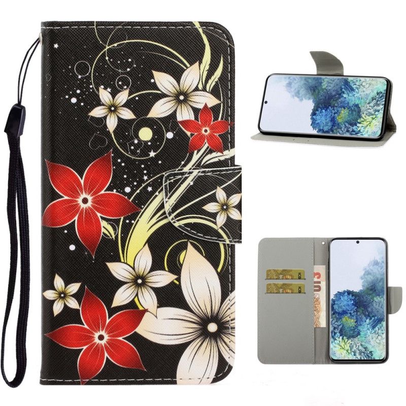 Housse Samsung Galaxy S21 Ultra 5g Fleurs Colorées À Lanière