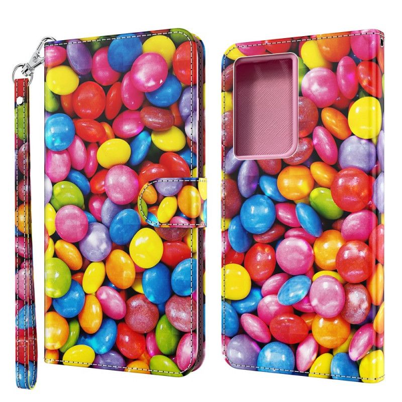 Housse Samsung Galaxy S21 Ultra 5g Light Spot Bonbons Avec Lanière