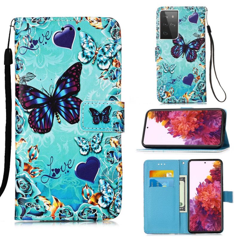 Housse Samsung Galaxy S21 Ultra 5g Papillons Dorés