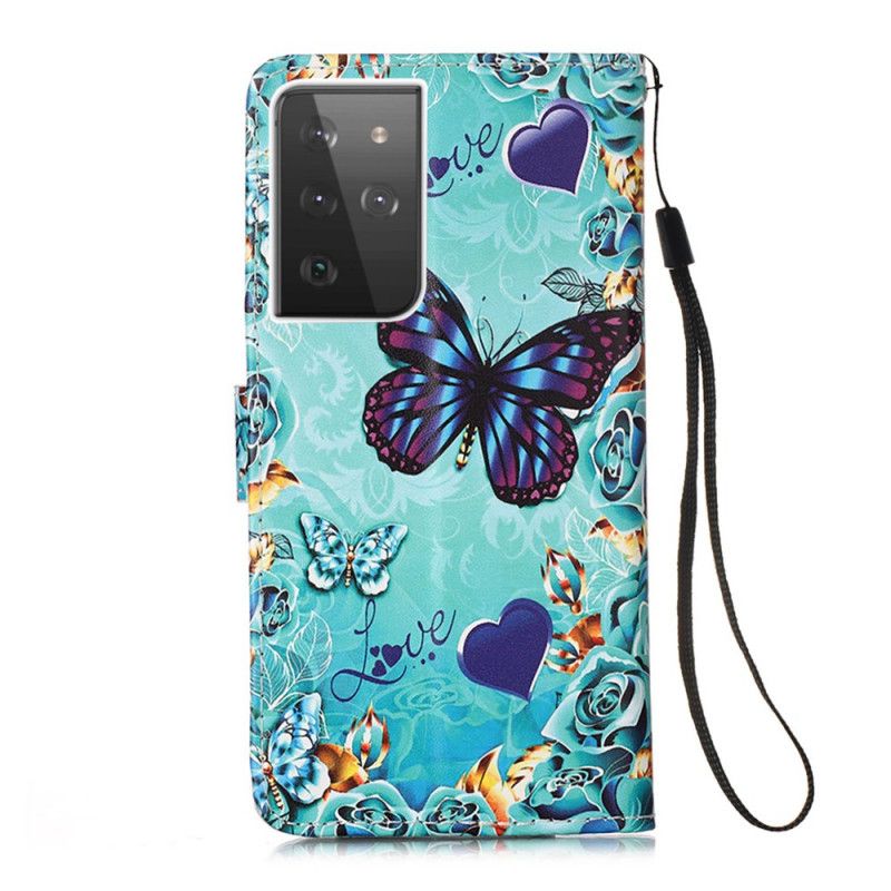 Housse Samsung Galaxy S21 Ultra 5g Papillons Dorés