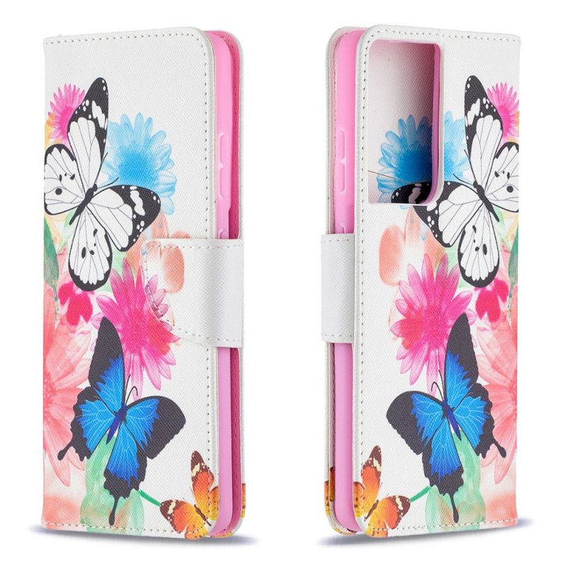 Housse Samsung Galaxy S21 Ultra 5g Papillons Et Fleurs Peints