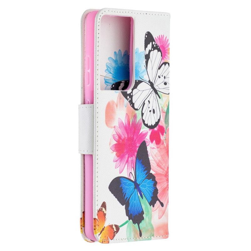 Housse Samsung Galaxy S21 Ultra 5g Papillons Et Fleurs Peints