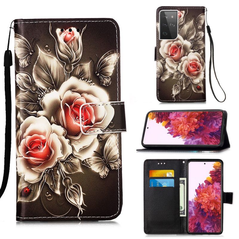 Housse Samsung Galaxy S21 Ultra 5g Roses Dorées