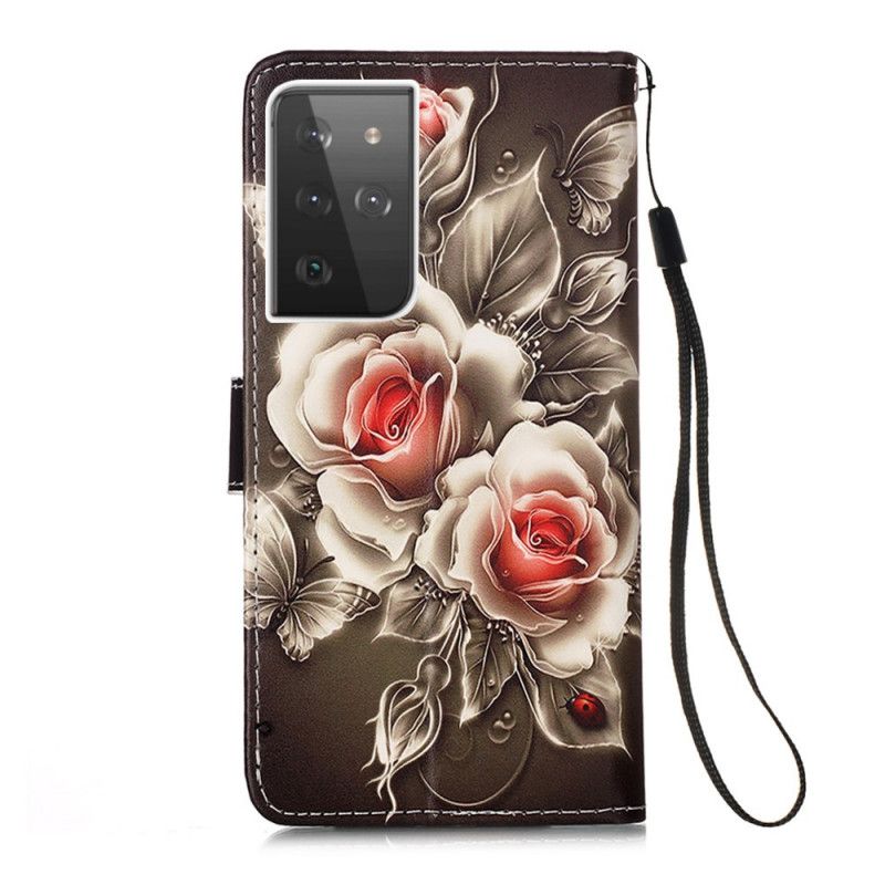 Housse Samsung Galaxy S21 Ultra 5g Roses Dorées