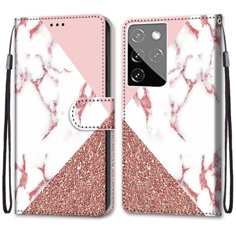 Housse Samsung Galaxy S21 Ultra 5g Triangle En Marbre Et Paillettes