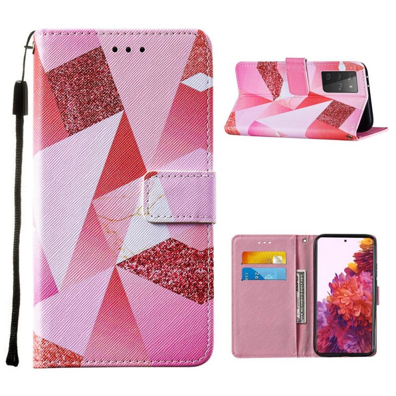 Housse Samsung Galaxy S21 Ultra 5g Triangles Magenta Et Paillettes