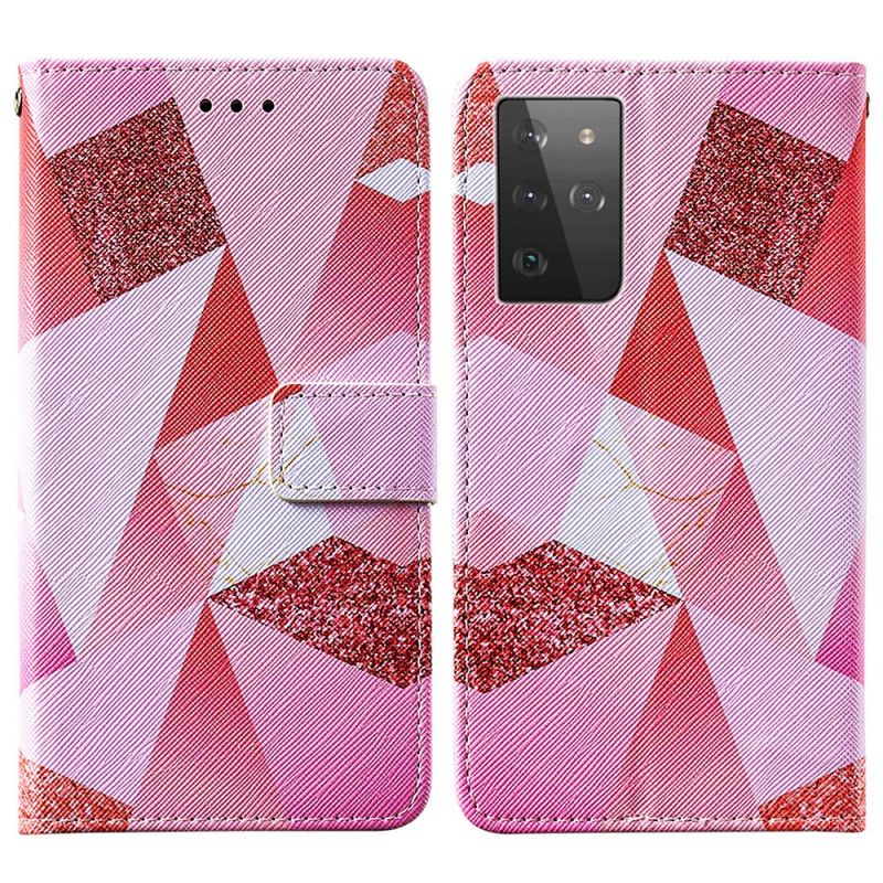 Housse Samsung Galaxy S21 Ultra 5g Triangles Magenta Et Paillettes