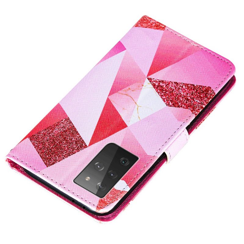 Housse Samsung Galaxy S21 Ultra 5g Triangles Magenta Et Paillettes