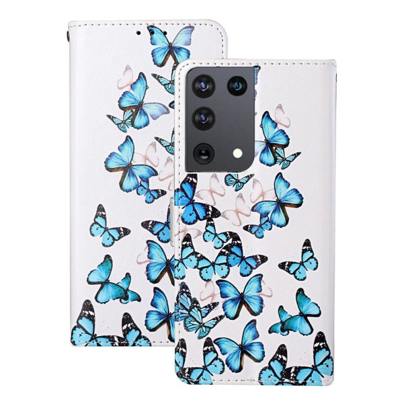 Housse Samsung Galaxy S21 Ultra 5g Vol De Papillons À Lanière