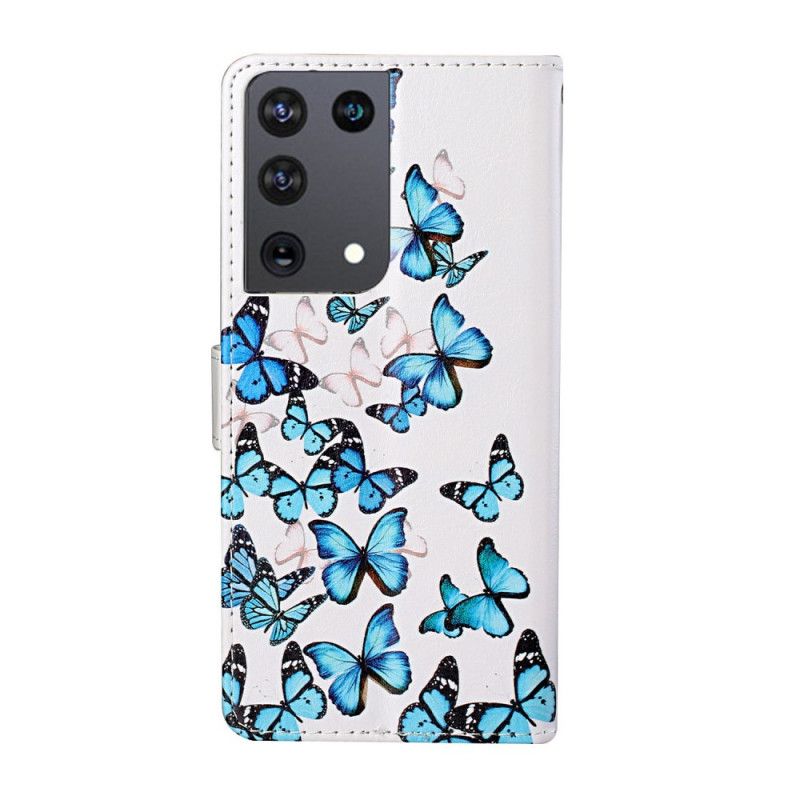Housse Samsung Galaxy S21 Ultra 5g Vol De Papillons À Lanière