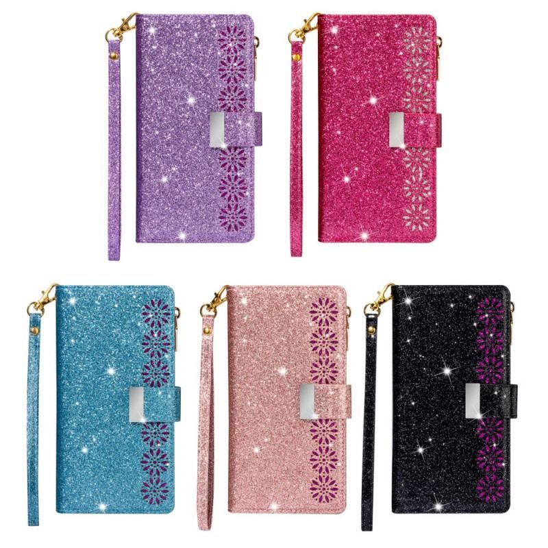 Housse Samsung Galaxy S22 Plus 5G Paillettes Portefeuille Zip