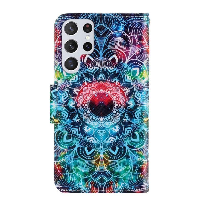 Housse Samsung Galaxy S22 Ultra 5G Flashy Mandala à Lanière