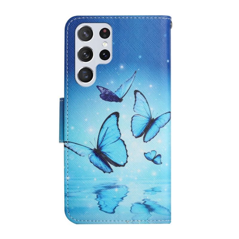 Housse Samsung Galaxy S22 Ultra 5G Papillons Bleus