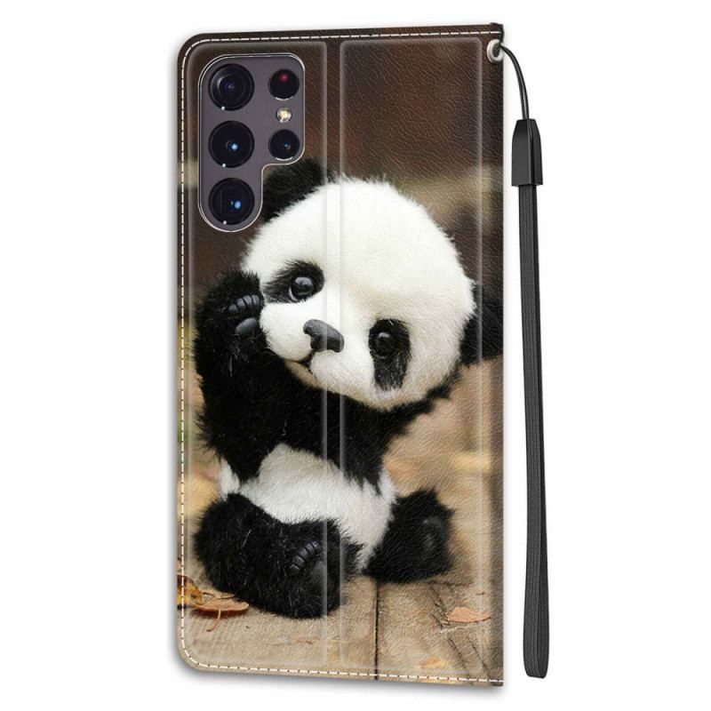 Housse Samsung Galaxy S22 Ultra 5G Play Petit Panda à Lanière