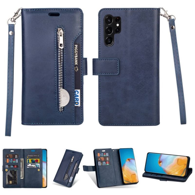 Housse Samsung Galaxy S23 Ultra 5G Porte-Monnaie avec Lanière