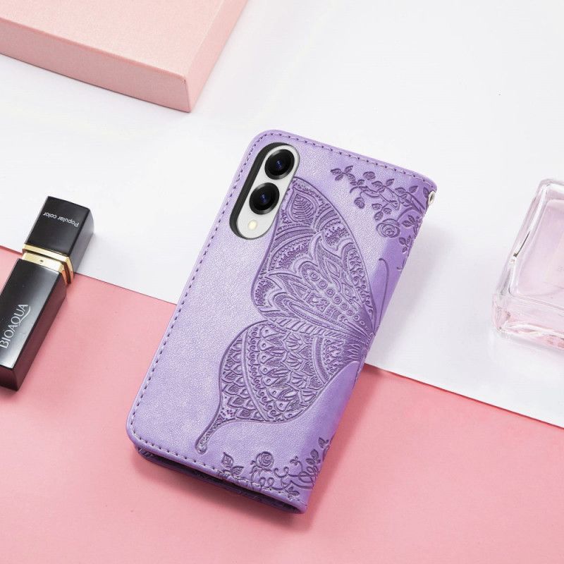 Housse Samsung Galaxy S25 Edge Papillon Baroque avec Dragonne