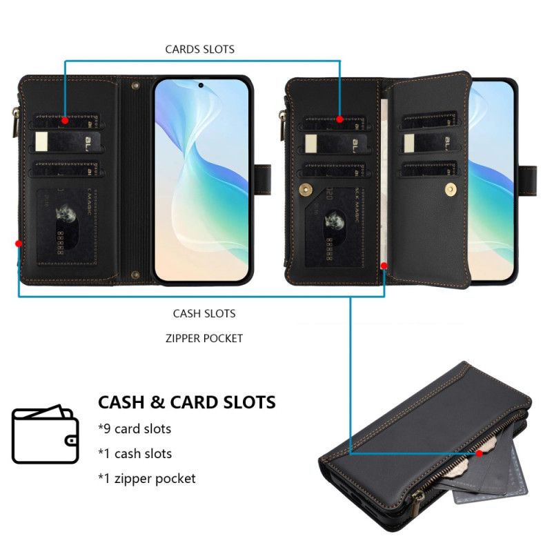 Housse Samsung Galaxy S25 Edge Portefeuille 9 Porte-Cartes et Lanière