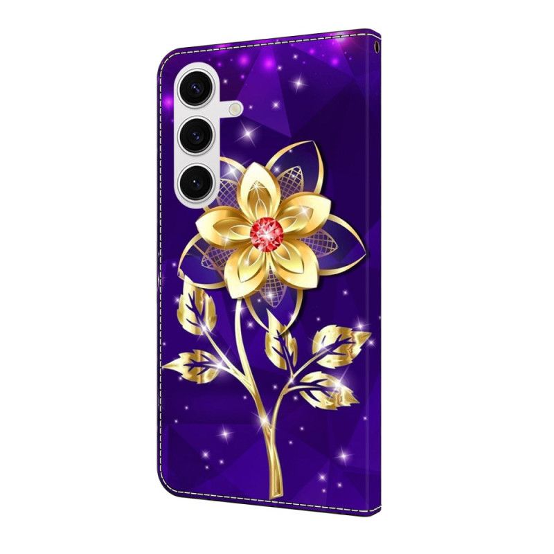 Housse Samsung Galaxy S25 FE Fleurs Dorées sur Fond Violet