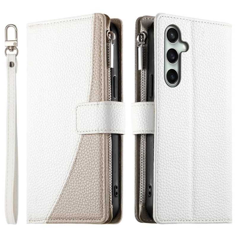 Housse Samsung Galaxy S25 FE Portefeuille Zippé en Cuir avec Sangles