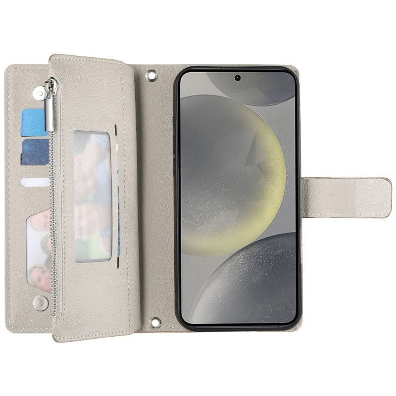 Housse Samsung Galaxy S25 FE Portefeuille Zippé en Cuir avec Sangles