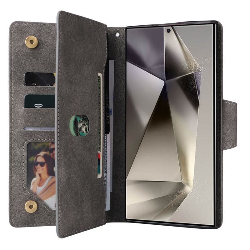 Housse Samsung Galaxy S25 Ultra 5G Portefeuille Effet Daim avec Lanière