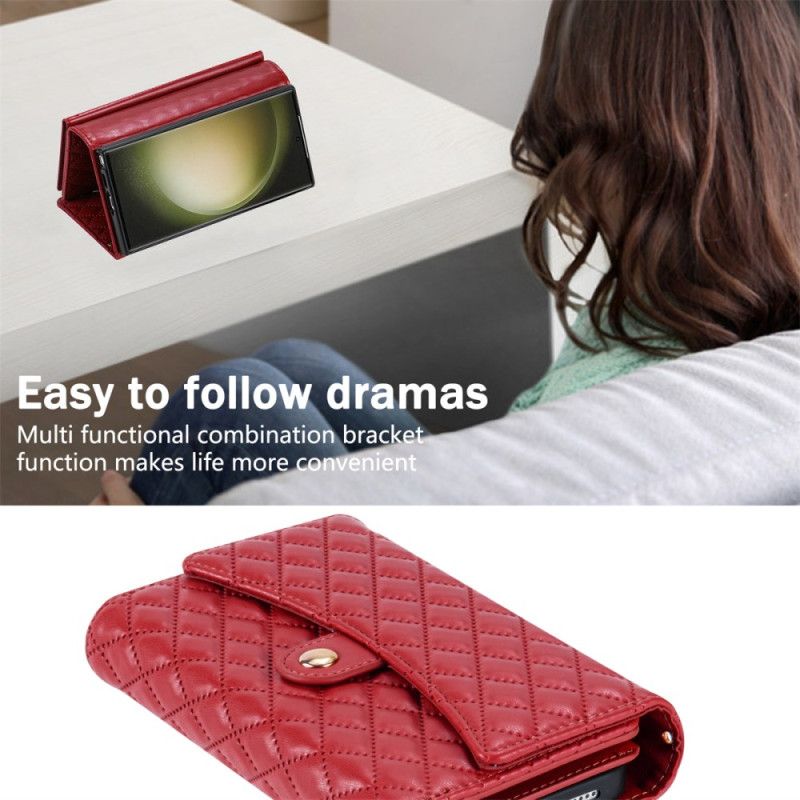 Housse Samsung Galaxy S25 Ultra 5G Portefeuille Matelassé avec Bandoulière