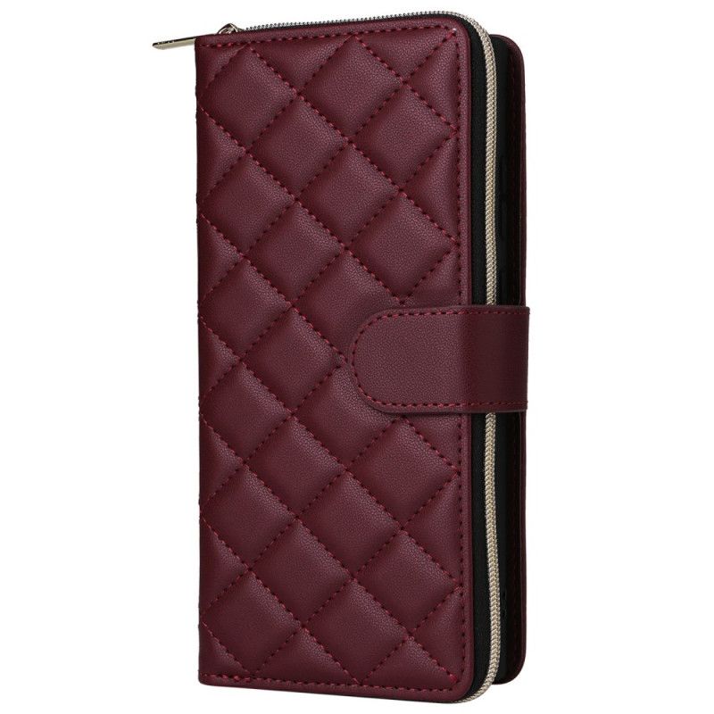 Housse Samsung Galaxy S25 Ultra 5G Portefeuille Matelassé avec Lanière et Bandoulière