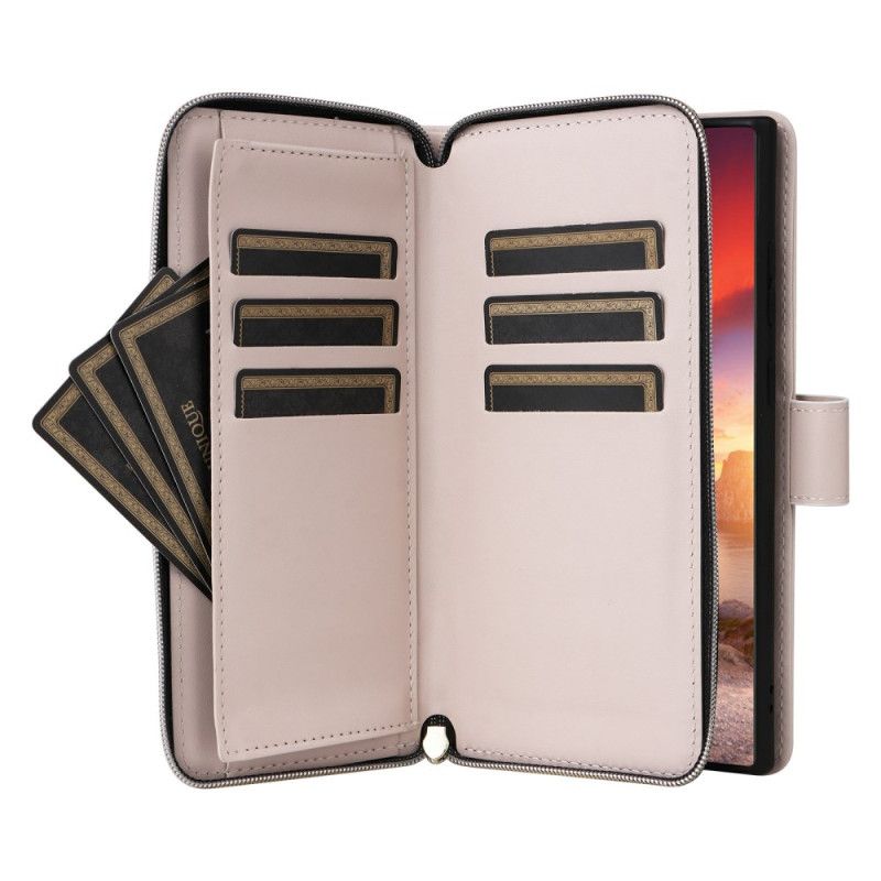 Housse Samsung Galaxy S25 Ultra 5G Portefeuille Matelassé avec Lanière et Bandoulière