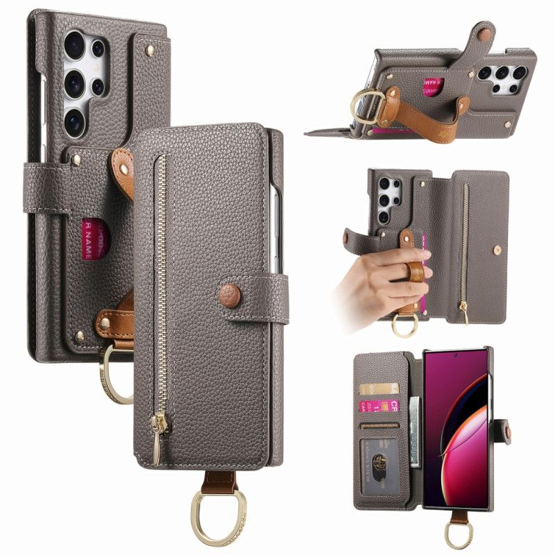 Housse Samsung Galaxy S25 Ultra 5G Portefeuille Protection RFID avec Pochette et Anneau