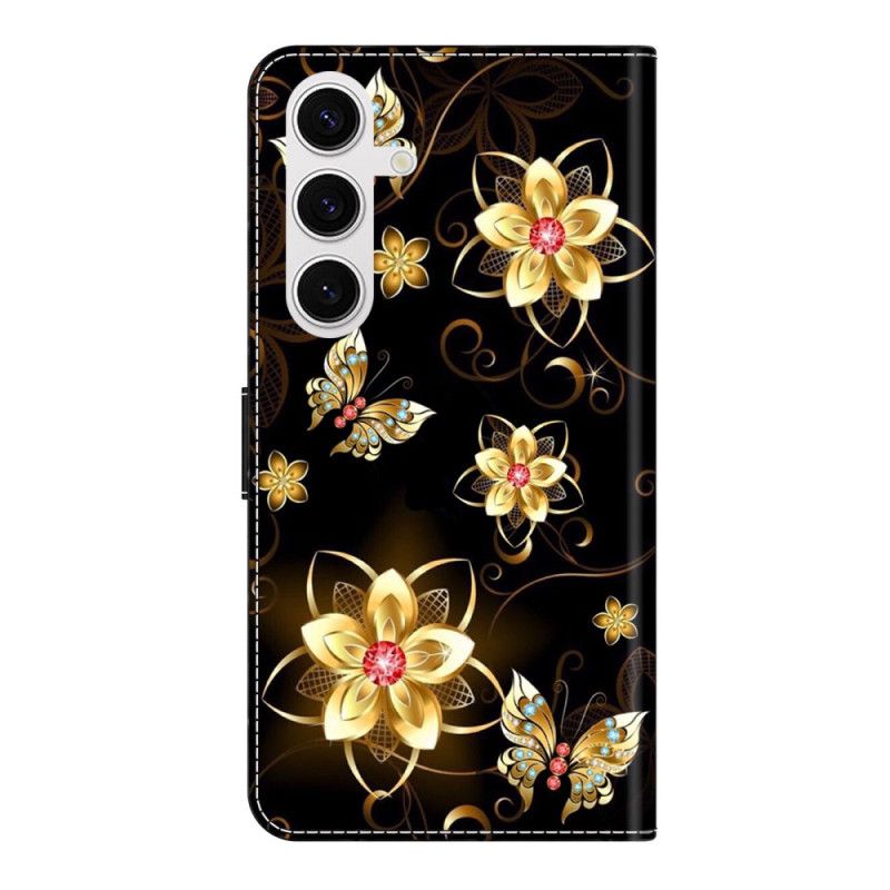 Housse Samsung Galaxy S26 Plus Fleurs Dorées et Papillons