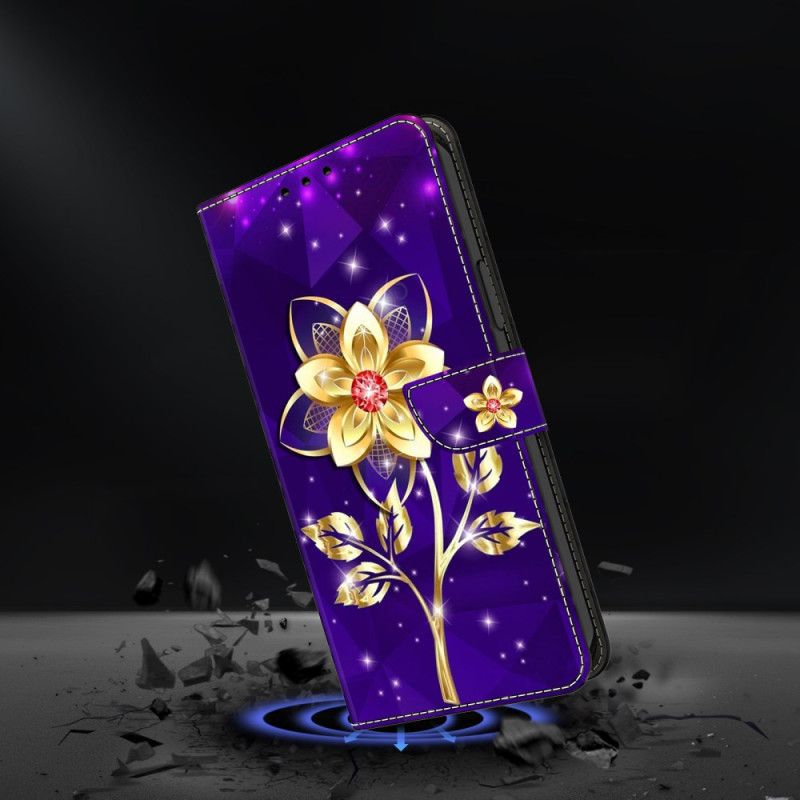 Housse Samsung Galaxy S26 Plus Fleurs Dorées sur Fond Violet