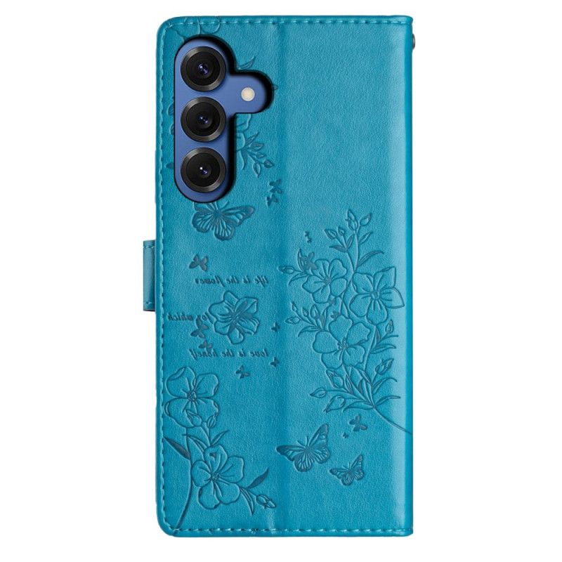 Housse Samsung Galaxy S26 Plus Motif Papillon Floral et Lanière