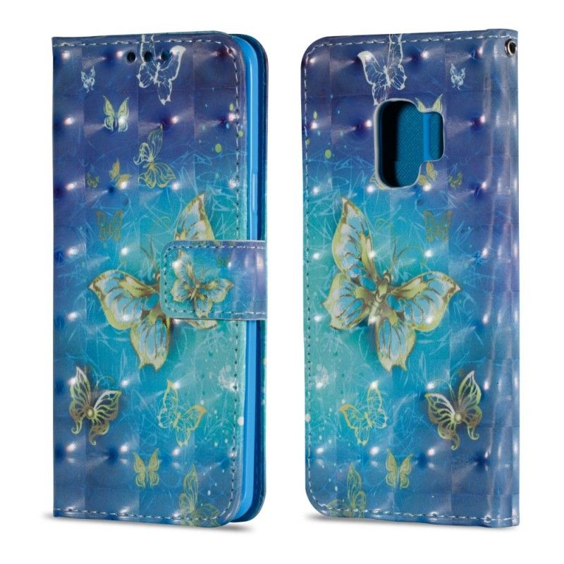 Étui Housse Samsung Galaxy S9 Papillons Dorés 3d