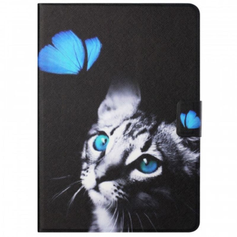 Housse Samsung Galaxy Tab A8 (2021) Chat et Papillon Bleu