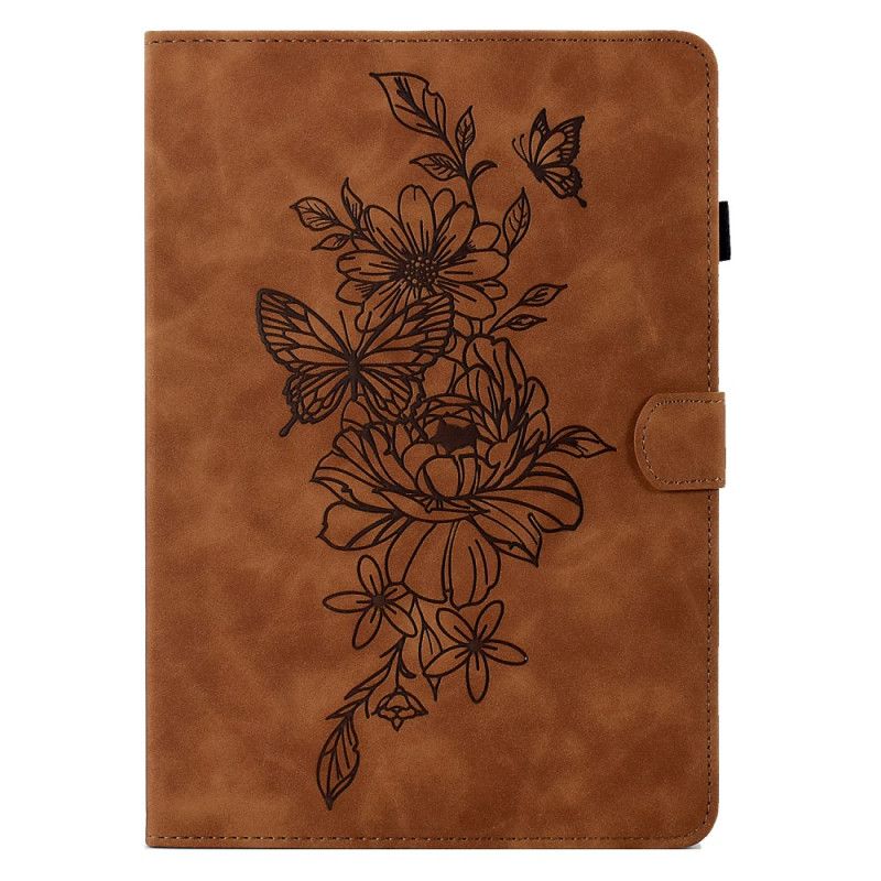 Housse Samsung Galaxy Tab S11 Effet Daim Fleurs et Papillons