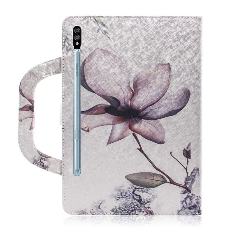 Housse Samsung Galaxy Tab S7 Fleur Vintage Avec Poignée