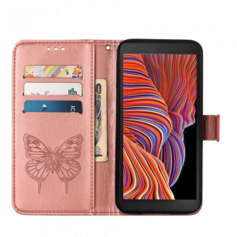 Housse Samsung Galaxy XCover 5 Papillon Design Avec Lanière