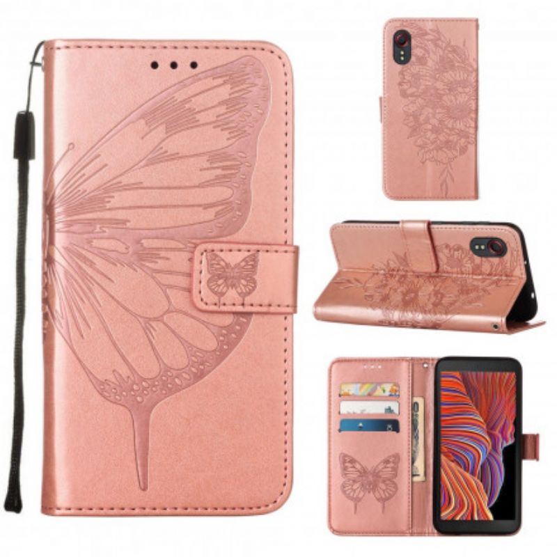 Housse Samsung Galaxy XCover 5 Papillon Design Avec Lanière