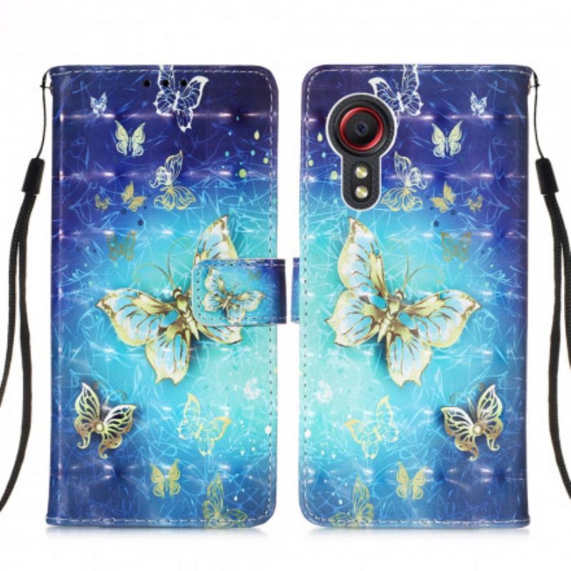 Housse Samsung Galaxy XCover 5 Papillons Dorés Lanière