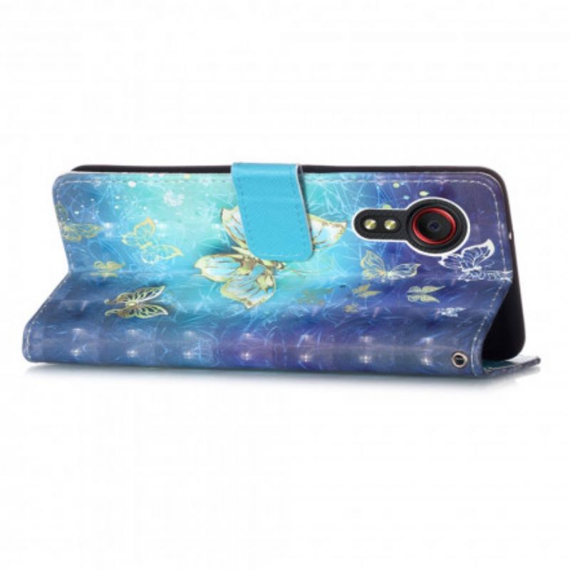 Housse Samsung Galaxy XCover 5 Papillons Dorés Lanière