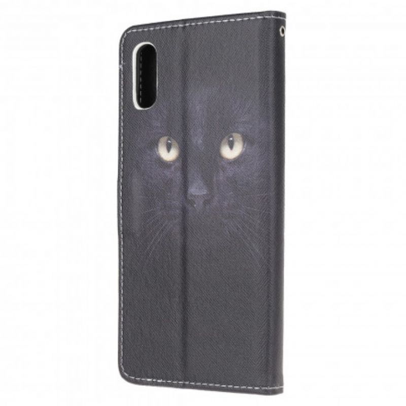 Housse Samsung Galaxy XCover 5 Yeux De Chat Noir À Lanière