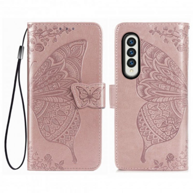 Housse Samsung Galaxy Z Fold 3 5G Papillon Design Avec Lanière