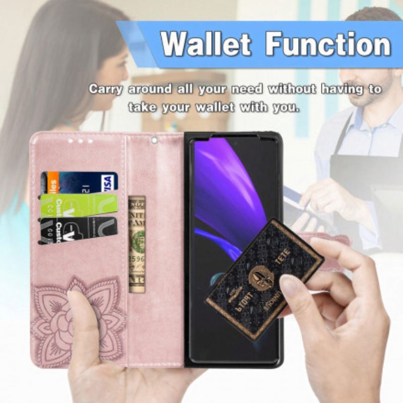 Housse Samsung Galaxy Z Fold 3 5G Papillon Design Avec Lanière